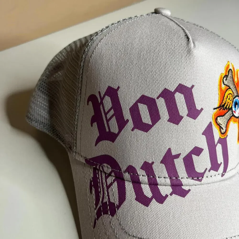 Von Dutch Trucker Hat Gray Purple Cross Eye Logo NWT One Size Unisex‎